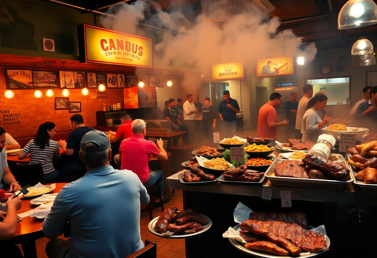 Diners enjoying barbecue at a restaurant in San Antonio