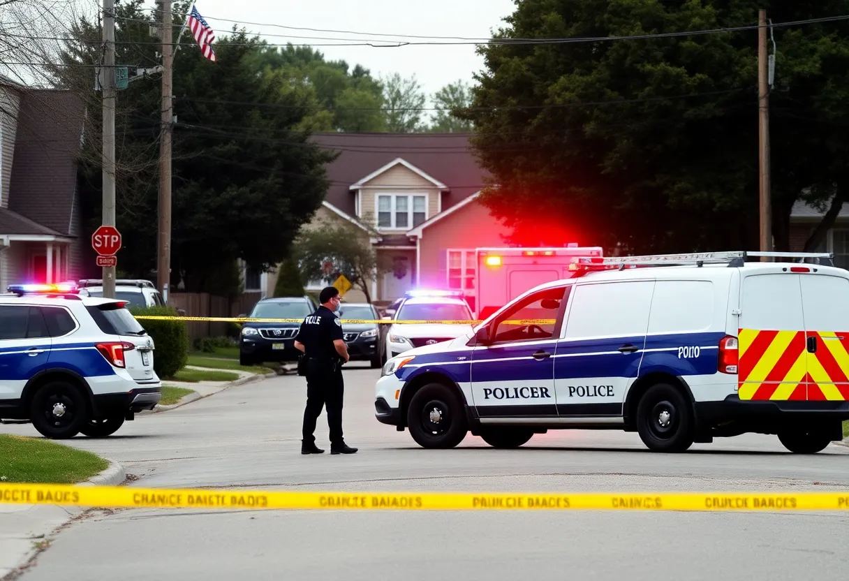 Police vehicles and a barricade in San Antonio neighborhood