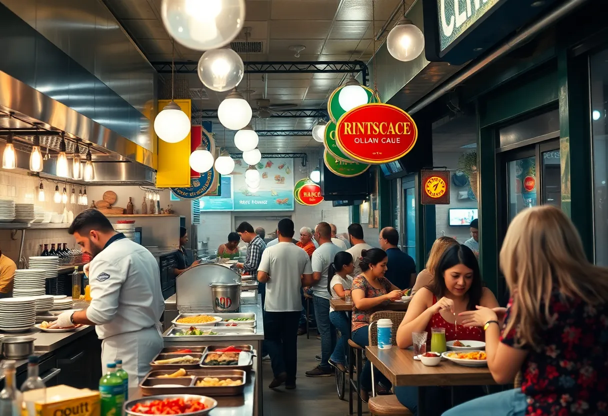 Scene of diners enjoying food at various restaurants in San Antonio