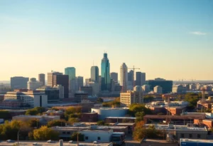 San Antonio Texas skyline with financial growth theme