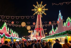 Festive lights and decorations at San Antonio holiday festival