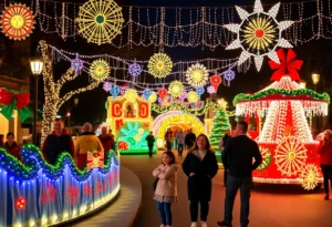 Festive holiday lights and decorations in San Antonio