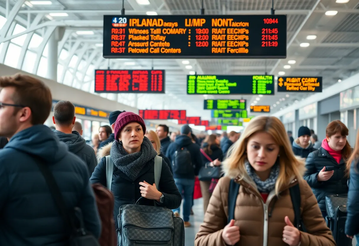 Busy airport terminal during the holiday season