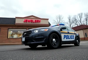 Police car outside a jewelry store after a robbery in San Antonio
