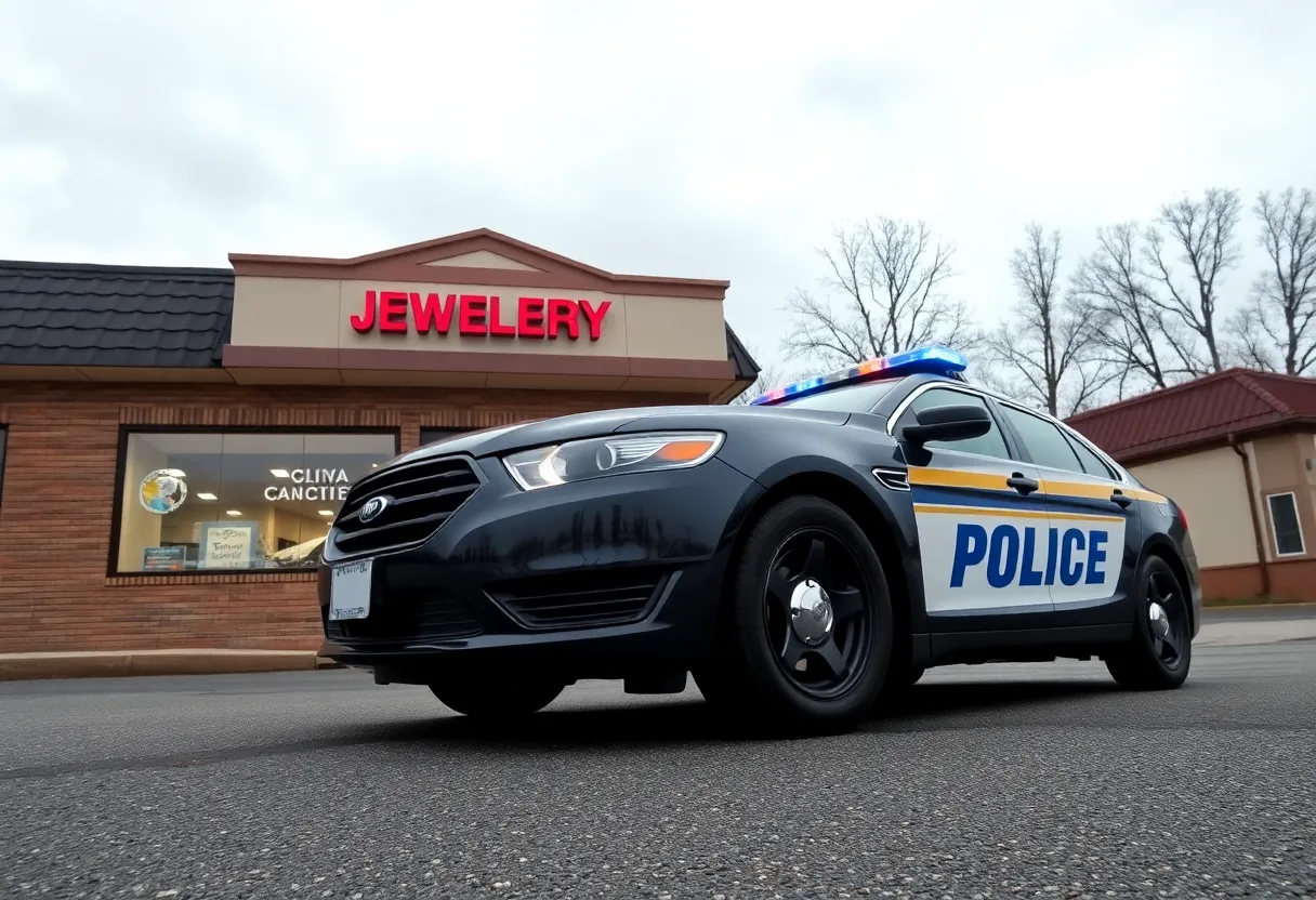 Police car outside a jewelry store after a robbery in San Antonio