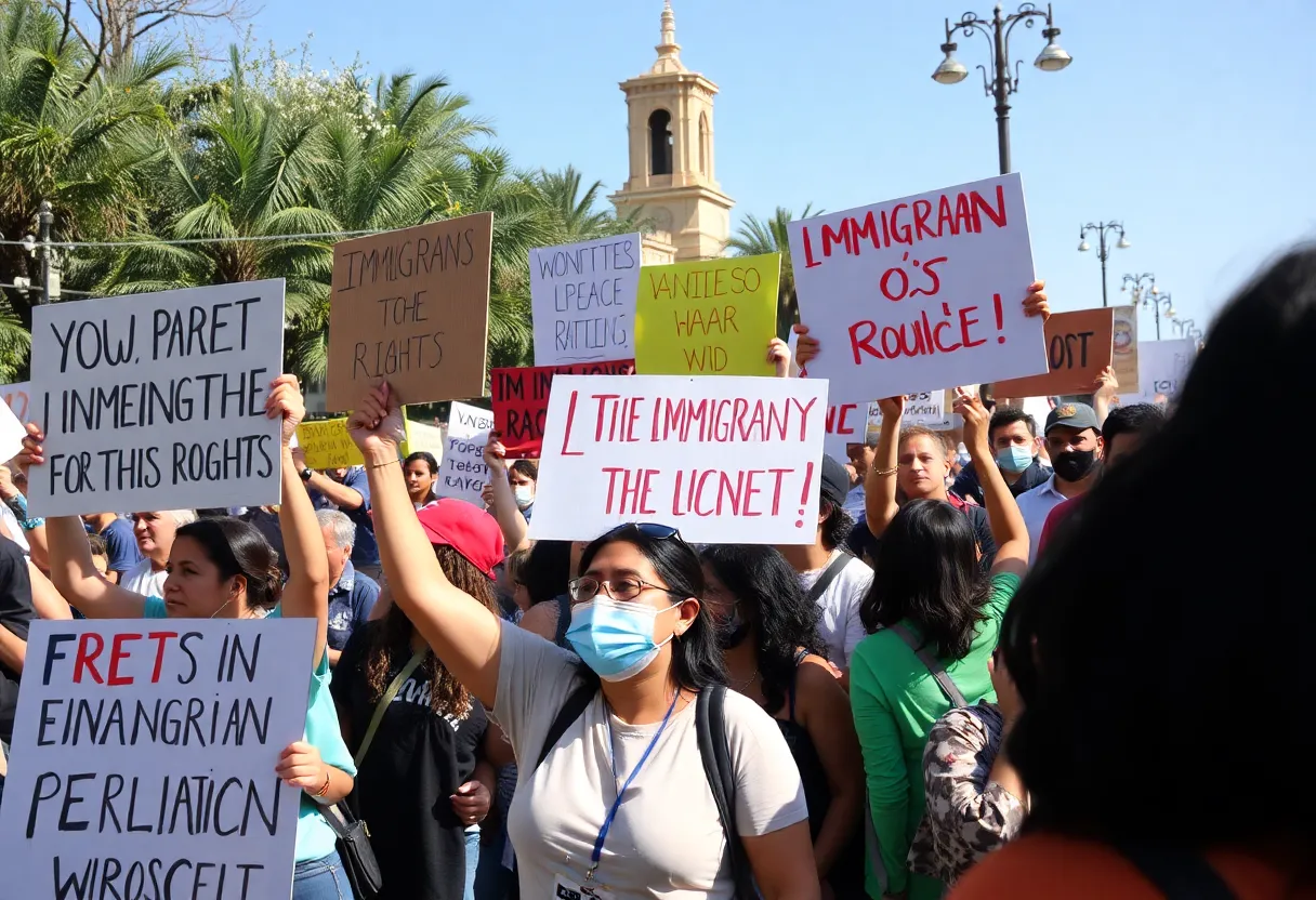 Protesters rallying in San Antonio against the recent ICE raid