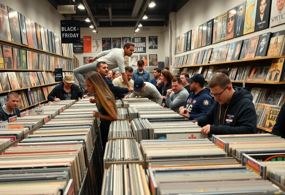 Crowd of music fans at a local record store on Black Friday.