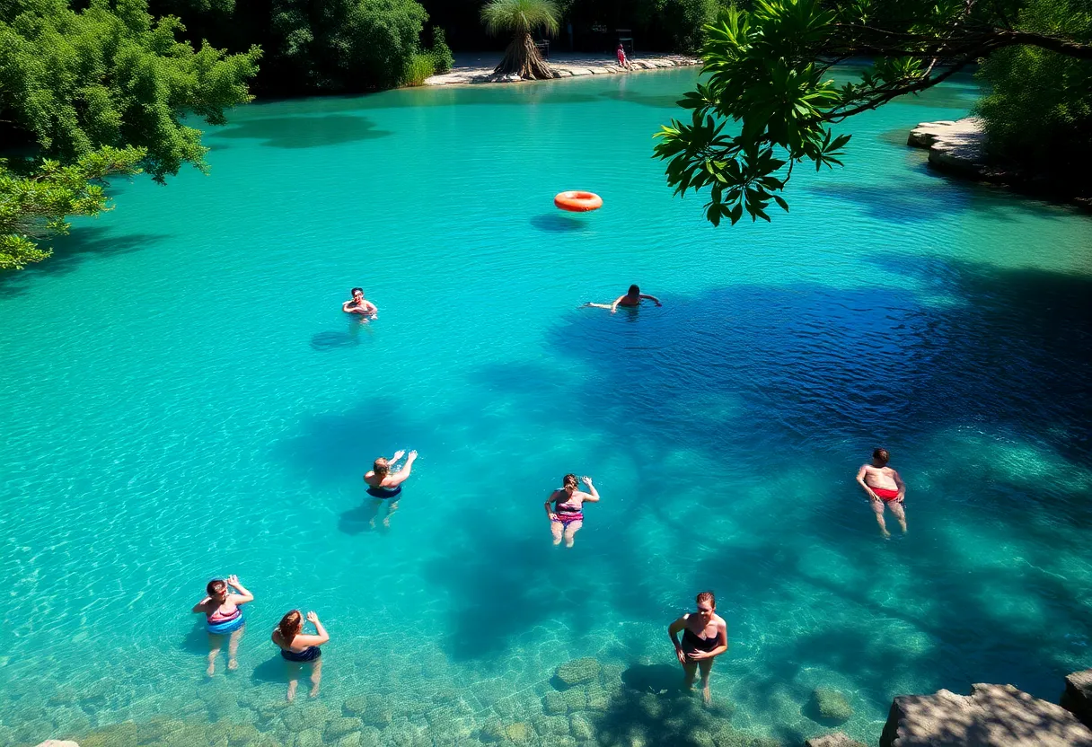 Families enjoying a summer day at San Antonio's swimming hole