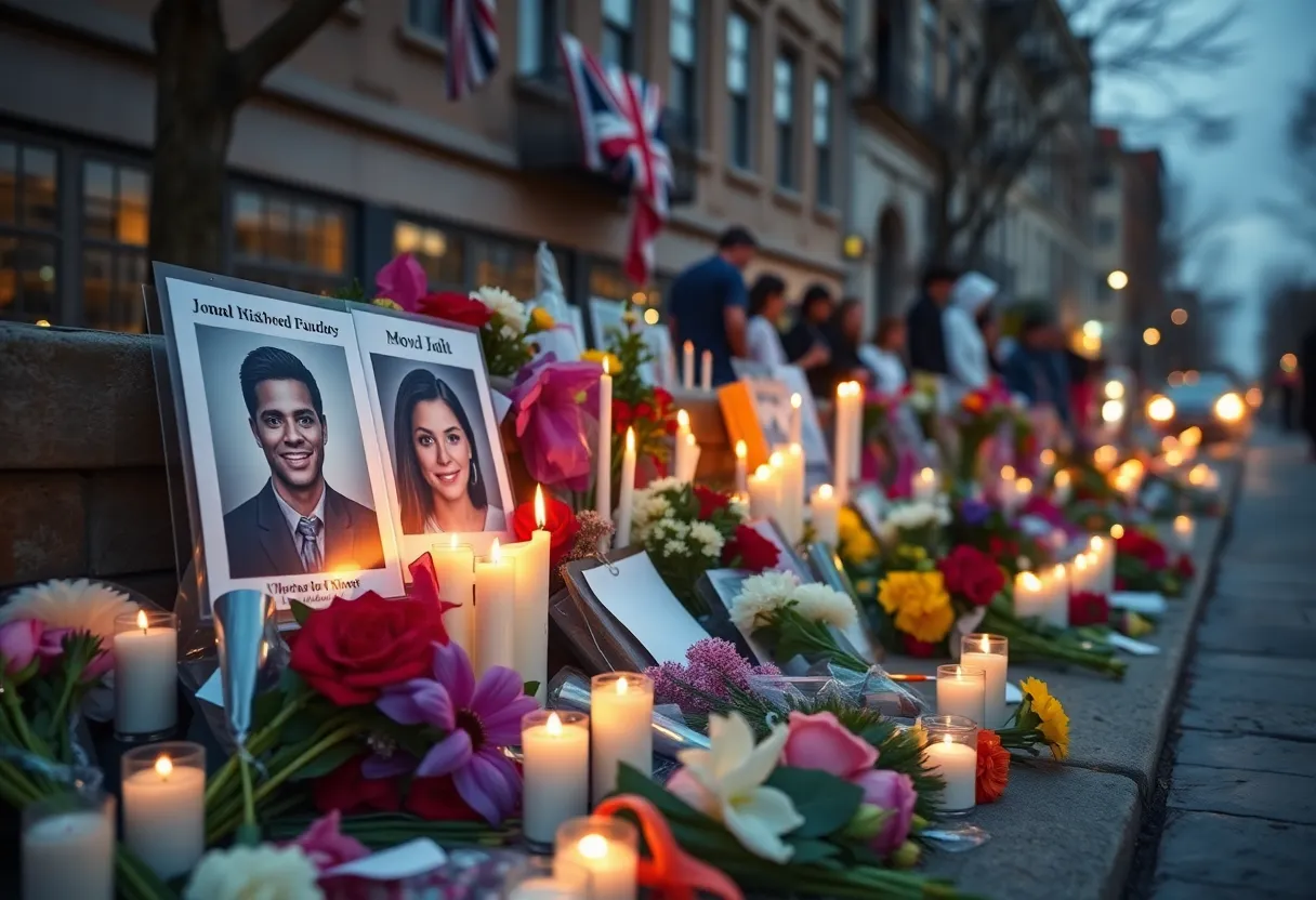 A makeshift memorial with candles and flowers honoring murder victims in San Antonio.