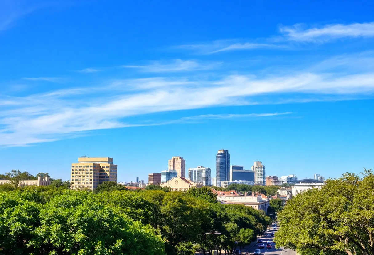 San Antonio skyline with clear skies and mild temperatures