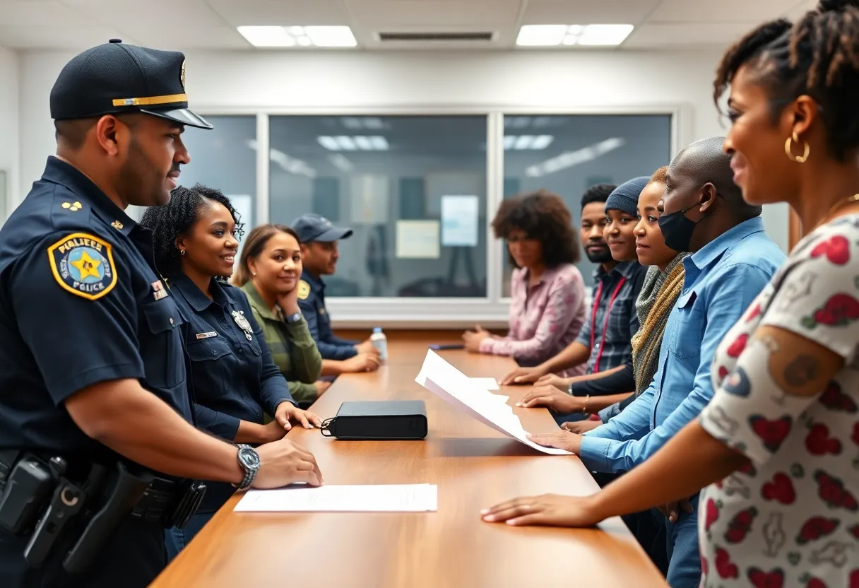 Community members interacting with police officers