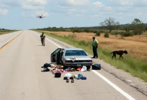 Search and rescue teams scouring a Texas highway for a missing student.
