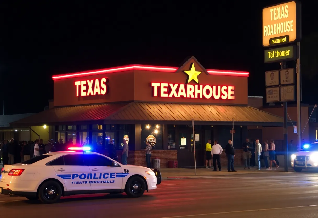 Police cars outside Texas Roadhouse after shooting incident