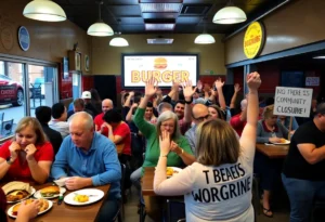 Community members rallying support for a local San Antonio burger restaurant during its temporary closure.