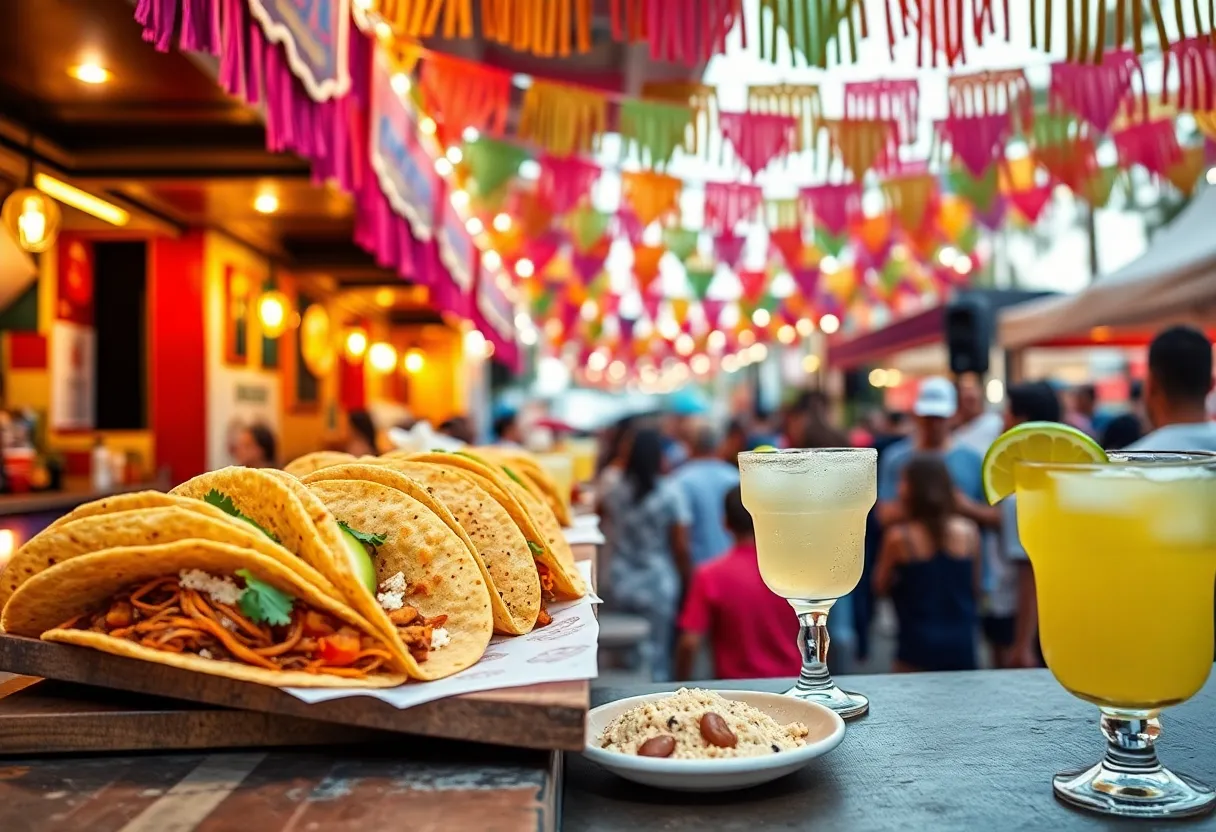 Crowd enjoying tacos and tequila at the festival