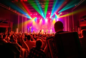Vibrant scene from a Tejano music concert performance.