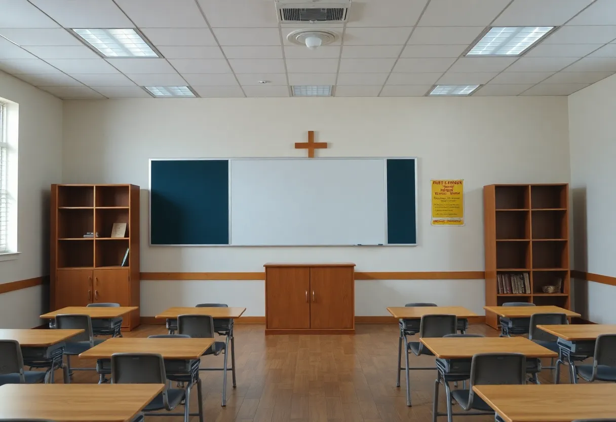 Classroom wall without Ten Commandments display