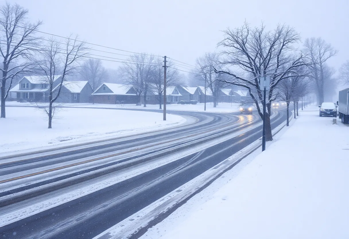 Heavy snowfall in Texas winter landscape