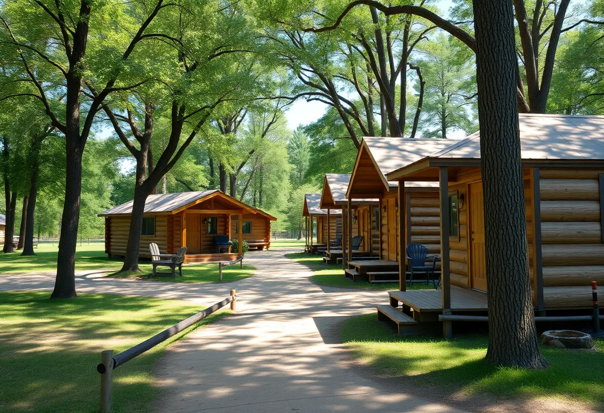Camp cabins surrounded by nature implementing safety protocols