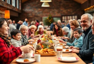 Families and volunteers participating in Thanksgiving community initiatives in San Antonio.