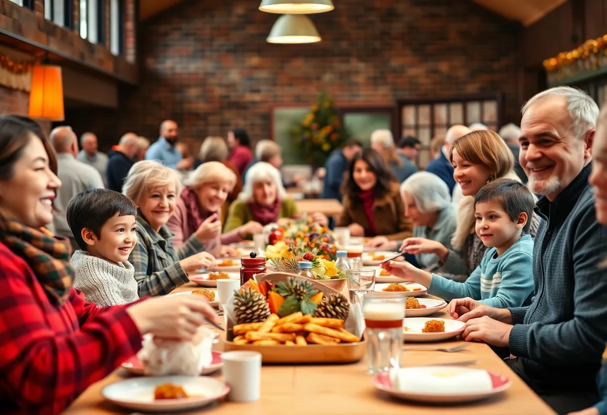Families and volunteers participating in Thanksgiving community initiatives in San Antonio.