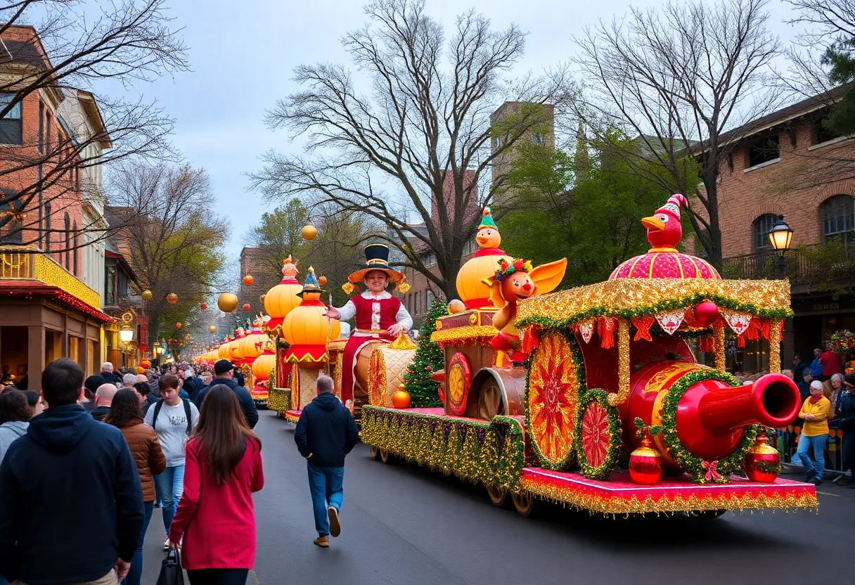 Thanksgiving parade with decorated floats in San Antonio