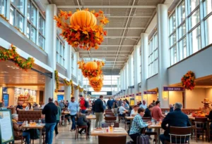 Travelers at San Antonio International Airport and families dining for Thanksgiving