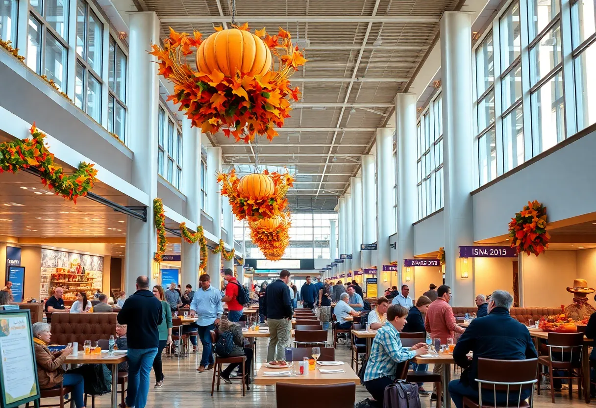 Travelers at San Antonio International Airport and families dining for Thanksgiving