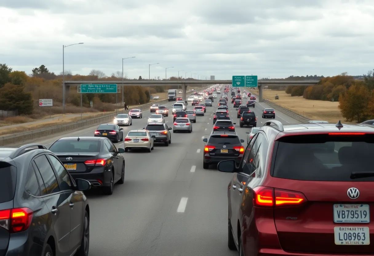 Highway traffic during Thanksgiving holiday in Texas