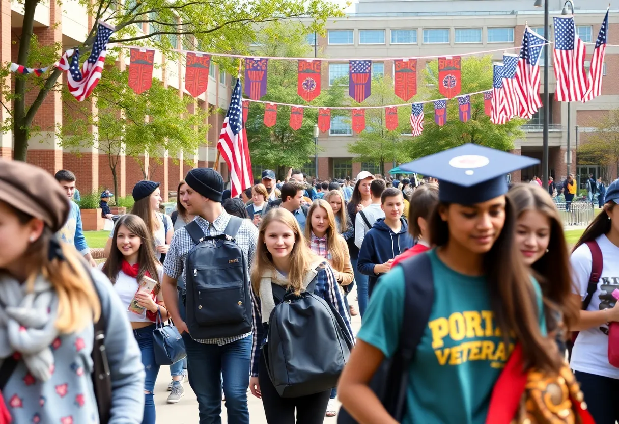 Campus view of University of the Incarnate Word with students