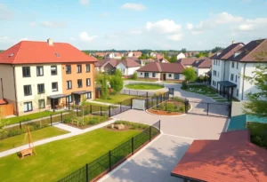 View of Villaret Commons with modern homes and community amenities