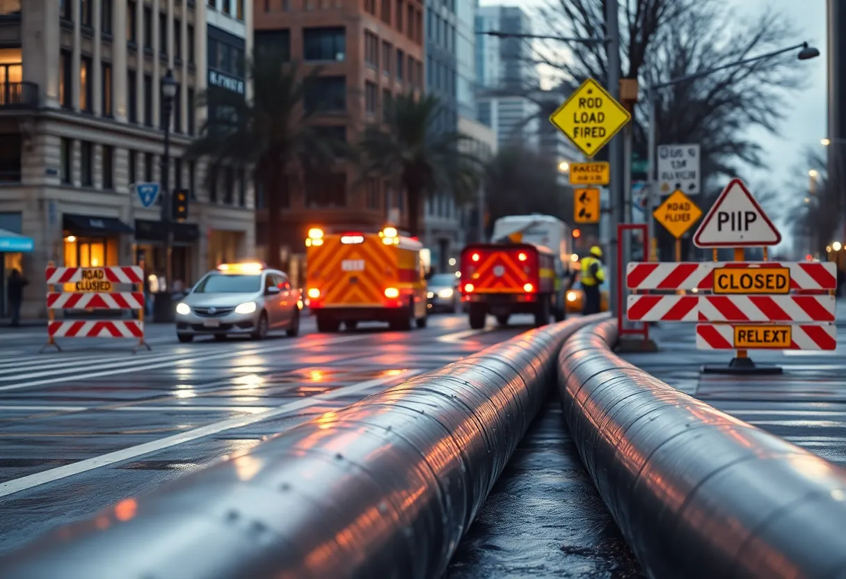 Emergency repair work on a water main break on Broadway street in San Antonio.