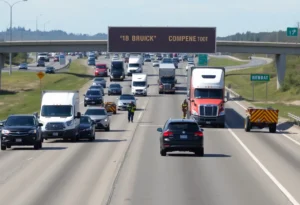 Traffic blockage on I-10 due to 18-wheeler crash