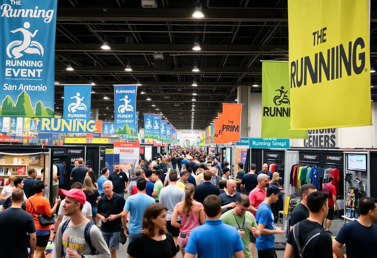 The Running Event 2025 trade show showcasing exhibitors and attendees in San Antonio.