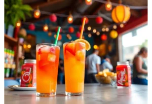 Colorful fruit punch drink packaging representing BeatBox Beverages.