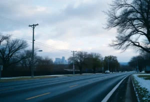 Deserted San Antonio street during the Arctic cold front