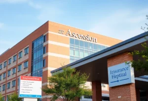 Ascension Texas hospital building with insurance signage