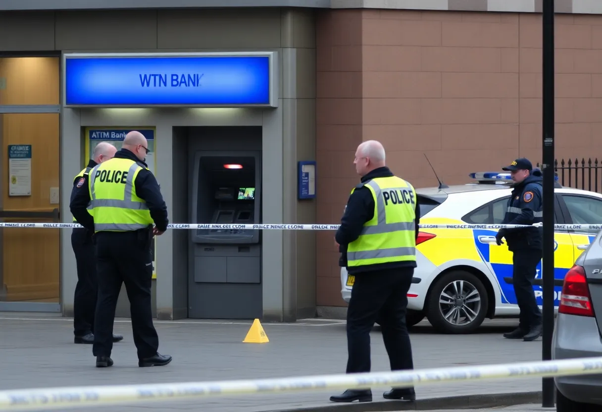 Police securing a bank ATM after a bombing incident in San Antonio
