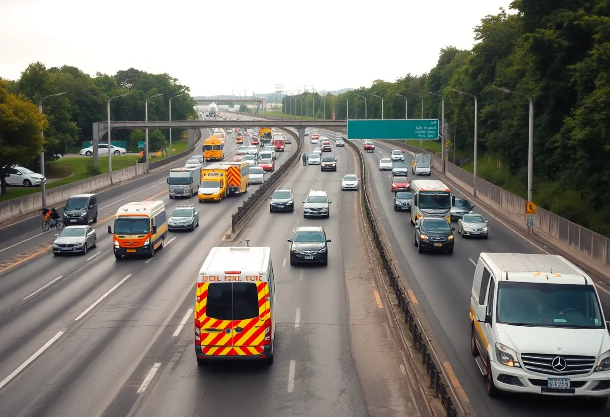 Emergency vehicles at a traffic accident near Austin airport