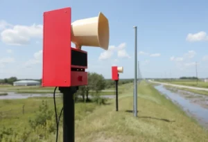 New outdoor warning sirens in a flood-prone area of Austin, Texas
