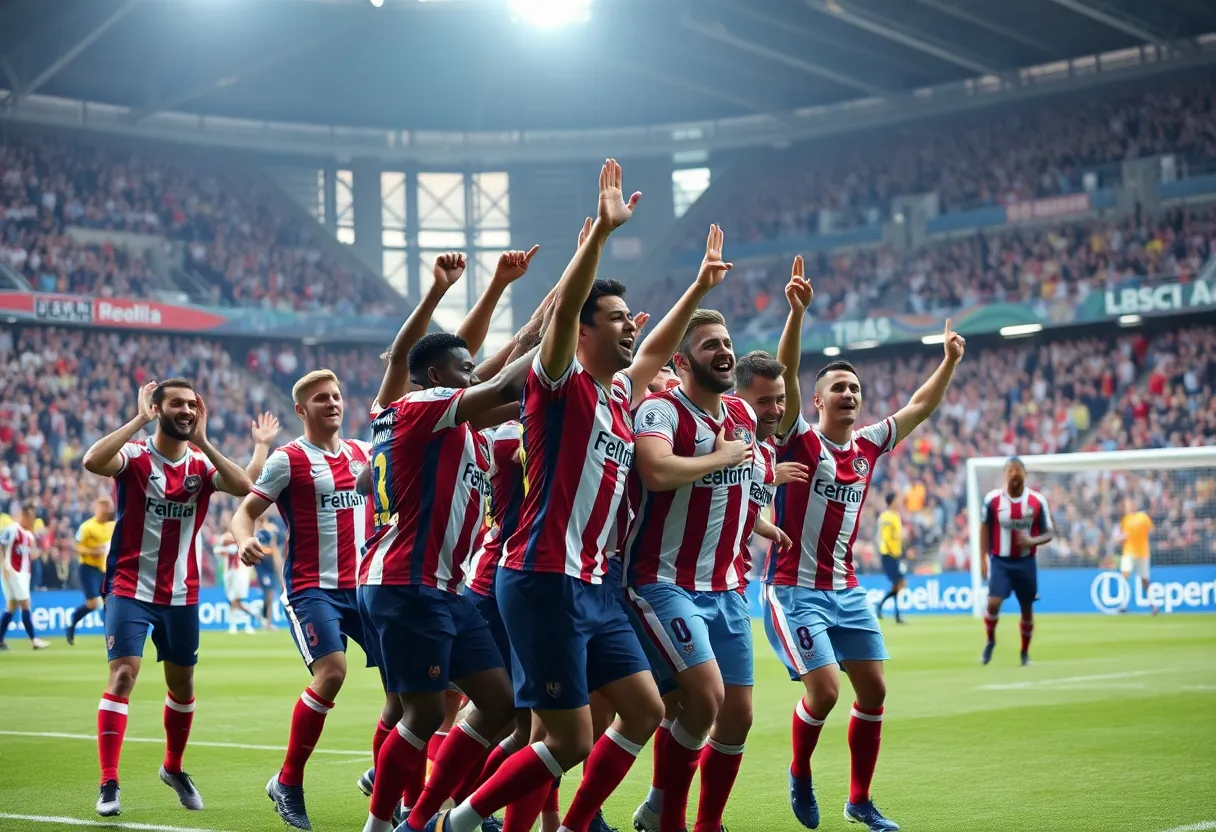 Bayern Munich players celebrating after scoring a goal against Heidenheim.