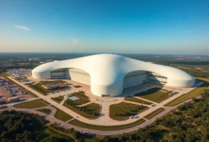 Futuristic aerospace manufacturing facility in Austin, Texas