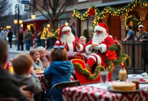 Families enjoying pancakes with Santa at Caliente Harley-Davidson.