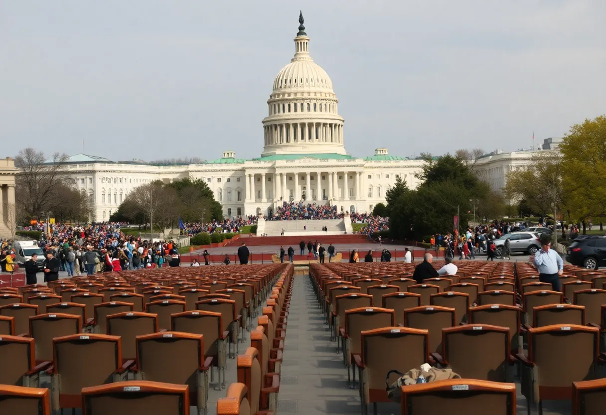 Capitol Hill with empty congressional seats and a symbol of political change
