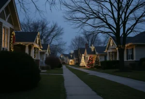 Christmas decorations in San Antonio with a somber undertone of recent violence.
