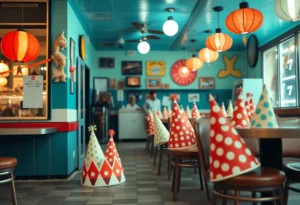 The closed entrance of Dick's Last Resort with humorous remnants of its dining experience.