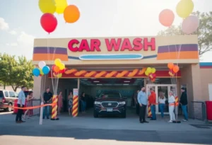 Celebration outside Club Car Wash new location in San Antonio