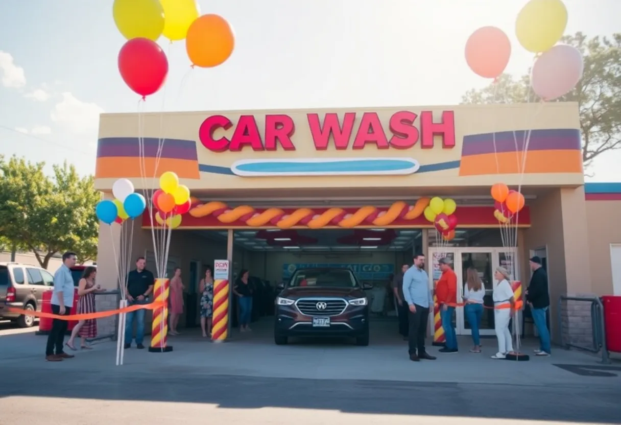Celebration outside Club Car Wash new location in San Antonio