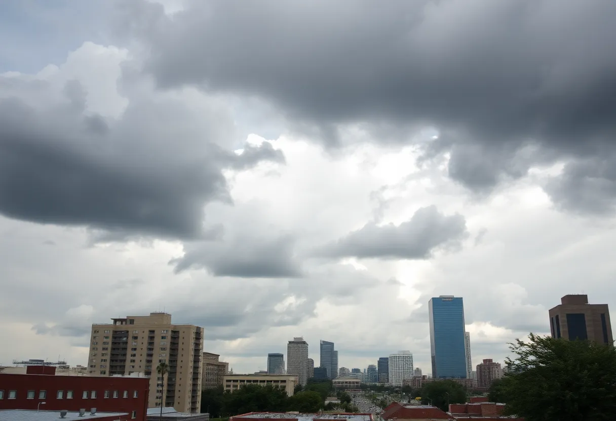 Strong cold front approaching San Antonio with cloudy skies