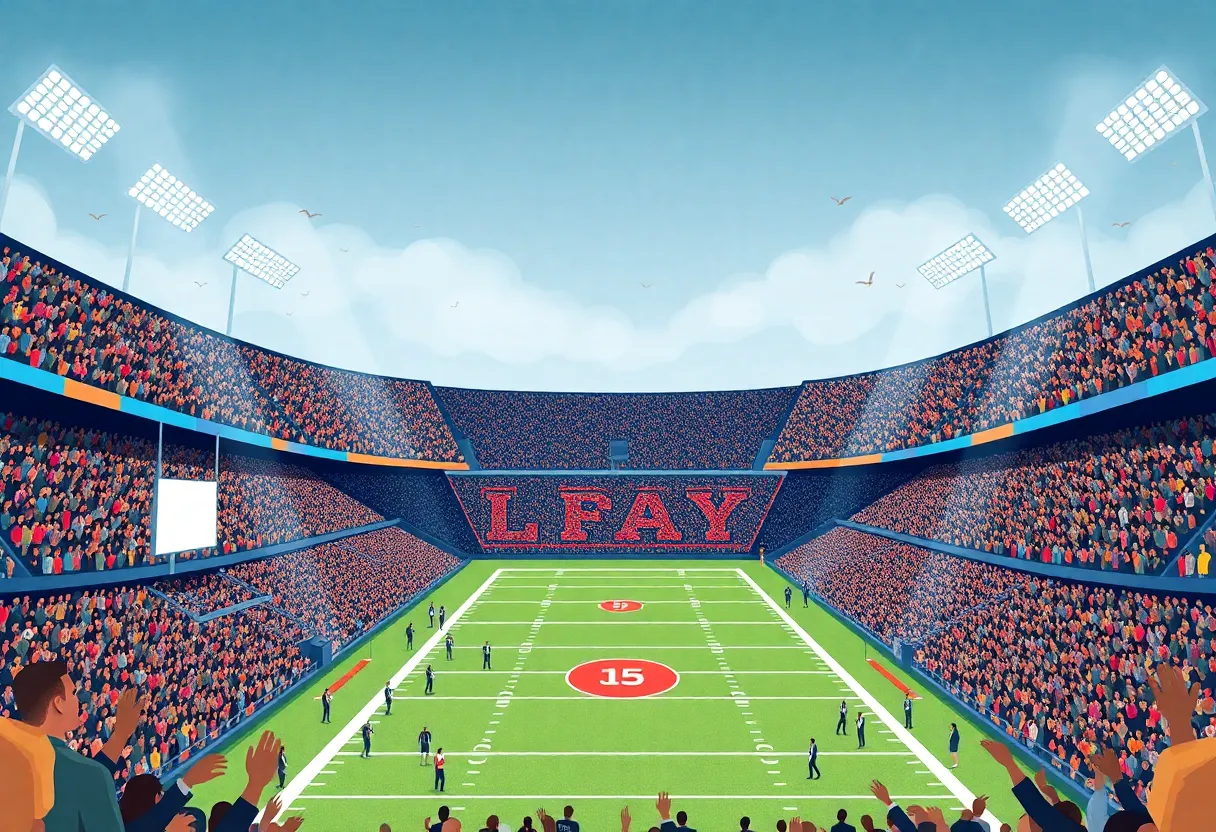 Fans cheering in a college football stadium during playoffs